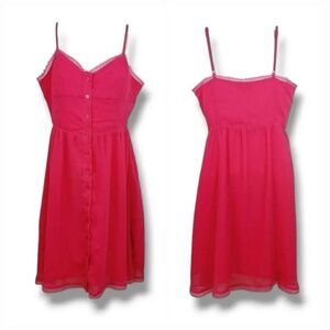 Kirra Pacsun Fuchsia Hot Pink Crepe and Lace Cami Skater Sundress Size Medium